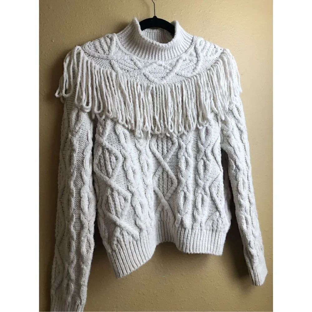 C&A Fringed Knit Mock Neck Sweater Size S